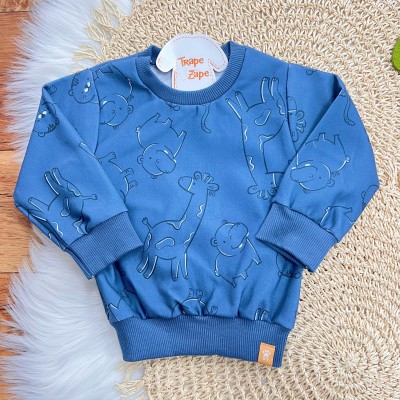  Conj. Casaco Safari e Calça Tigrinhos de Moletom - Azul Jeans